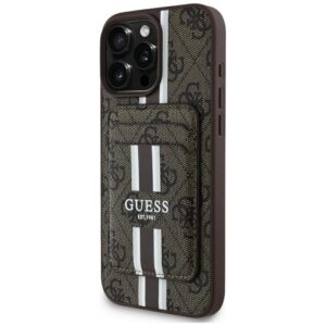 Guess 4G Stripes MagSafe pénztárcás tok iPhone 16 Pro Max készülékhez, barna