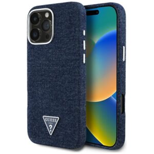 Guess Denim Triangle Logo MagSafe tok iPhone 16 Pro Max készülékhez (kék)