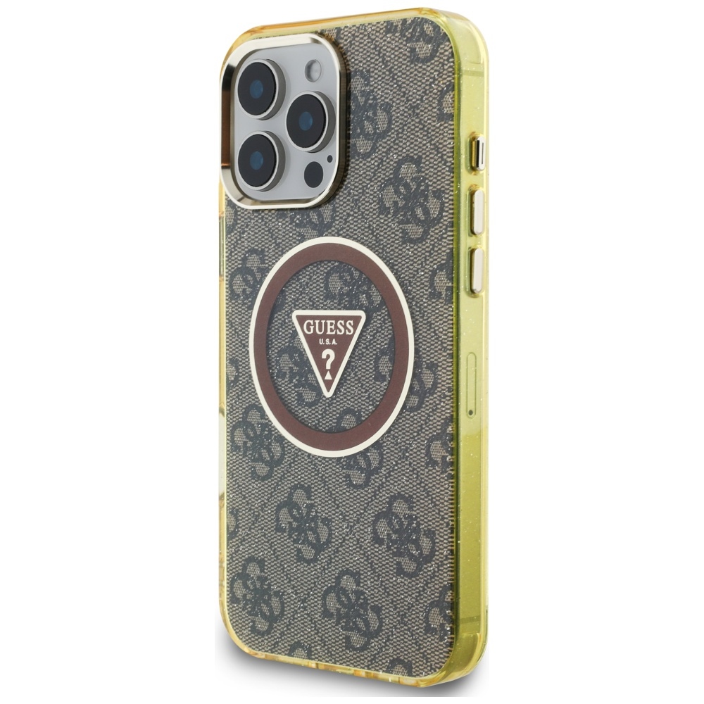 iTok webáruház - Guess Guess IML Metal Glitter 4G Circle Triangle MagSafe tok iPhone 16 Pro Max készülékhez (barna) 2 Guess IML Metal Glitter 4G Circle Triangle MagSafe Case for iPhone 16 Pro Max (barna)