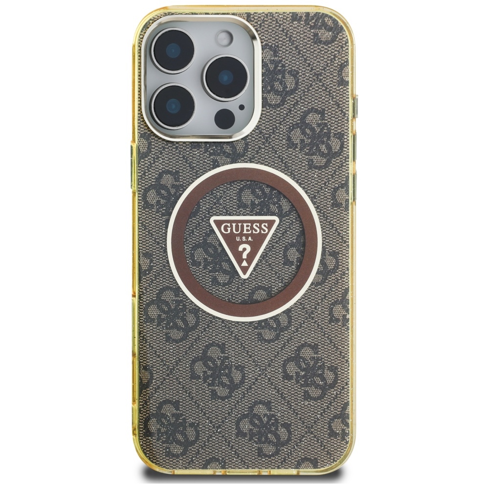 iTok webáruház - Guess Guess IML Metal Glitter 4G Circle Triangle MagSafe tok iPhone 16 Pro Max készülékhez (barna) 3 Guess IML Metal Glitter 4G Circle Triangle MagSafe Case for iPhone 16 Pro Max (barna)