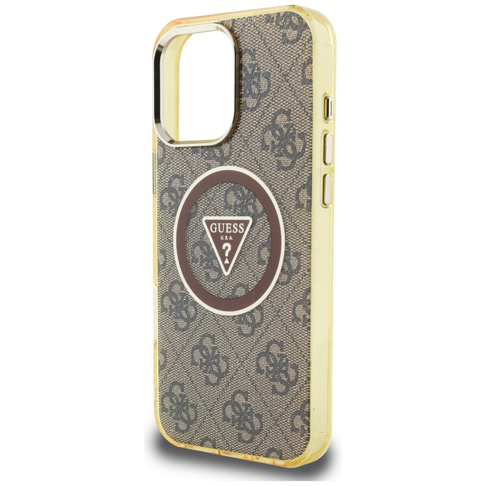 iTok webáruház - Guess Guess IML Metal Glitter 4G Circle Triangle MagSafe tok iPhone 16 Pro Max készülékhez (barna) 6 Guess IML Metal Glitter 4G Circle Triangle MagSafe Case for iPhone 16 Pro Max (barna)