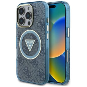 Guess IML Metal Glitter 4G Circle Triangle MagSafe tok iPhone 16 Pro Max készülékhez (kék)