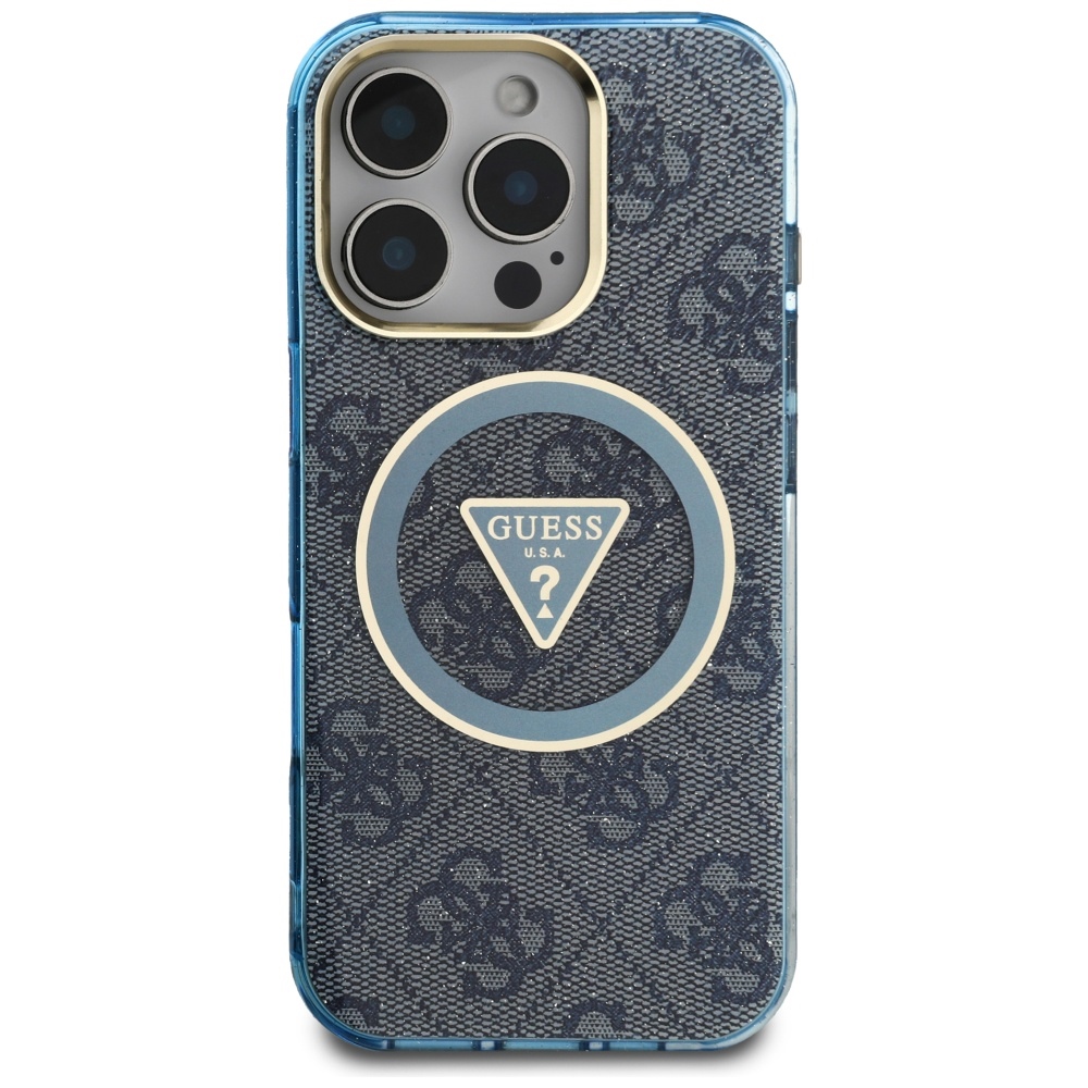 iTok webáruház - Guess Guess IML Metal Glitter 4G Circle Triangle MagSafe tok iPhone 16 Pro Max készülékhez (kék) 3 Guess IML Metal Glitter 4G Circle Triangle MagSafe Case for iPhone 16 Pro Max (kék)