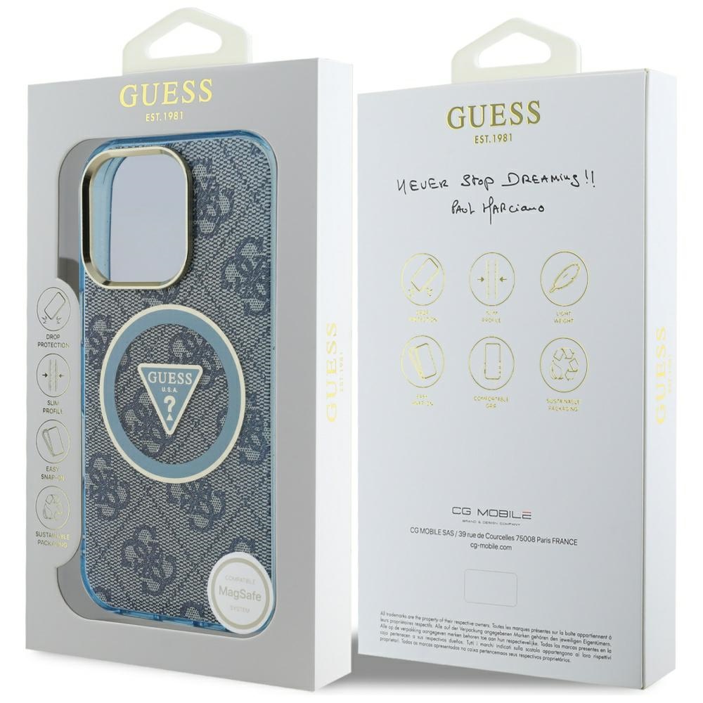 iTok webáruház - Guess Guess IML Metal Glitter 4G Circle Triangle MagSafe tok iPhone 16 Pro Max készülékhez (kék) 8 Guess IML Metal Glitter 4G Circle Triangle MagSafe Case for iPhone 16 Pro Max (kék)