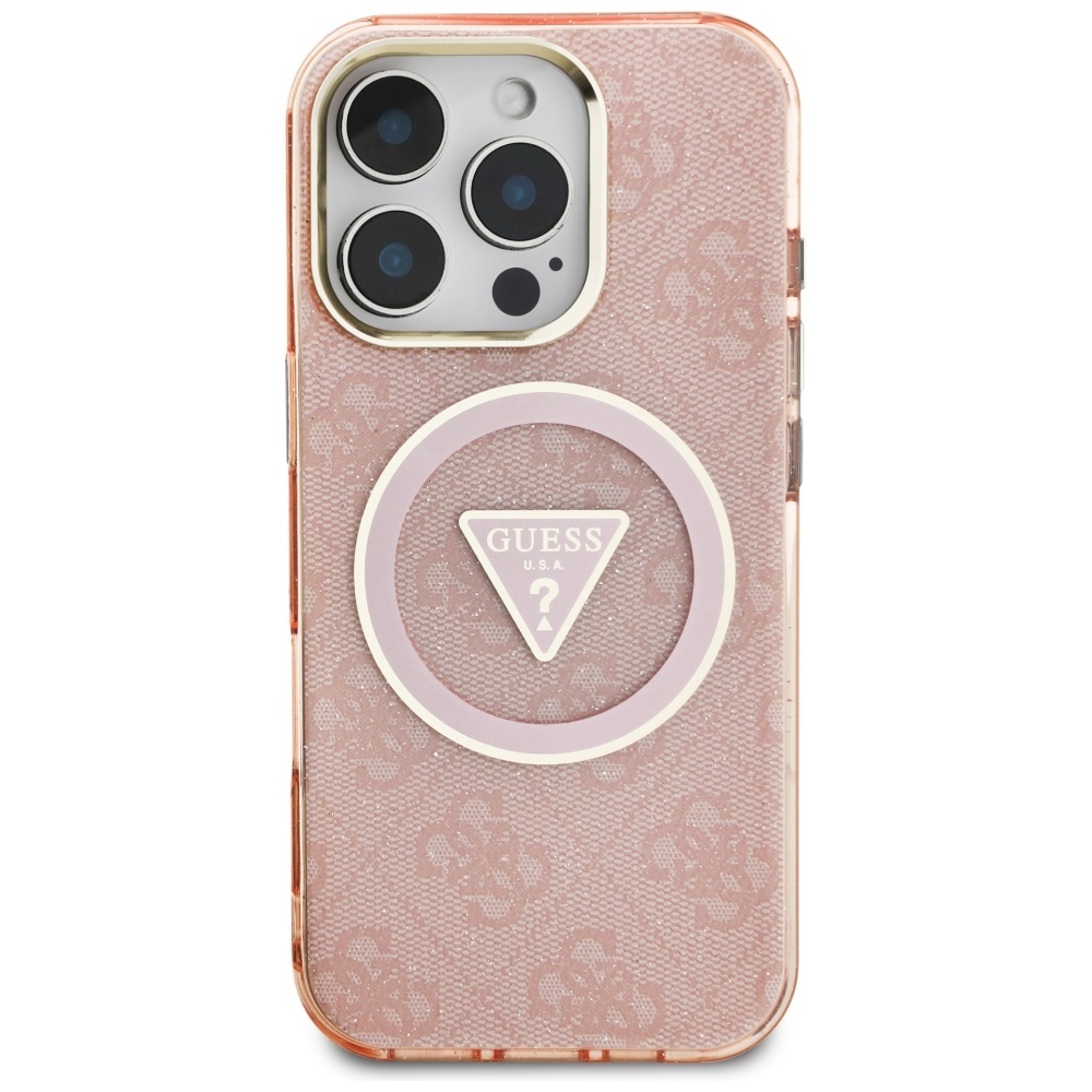 iTok webáruház - Guess Guess IML Metal Glitter 4G Circle Triangle MagSafe tok iPhone 16 Pro Max készülékhez (rózsaszín) 3 Guess IML Metal Glitter 4G Circle Triangle MagSafe Case for iPhone 16 Pro Max (rózsaszín)