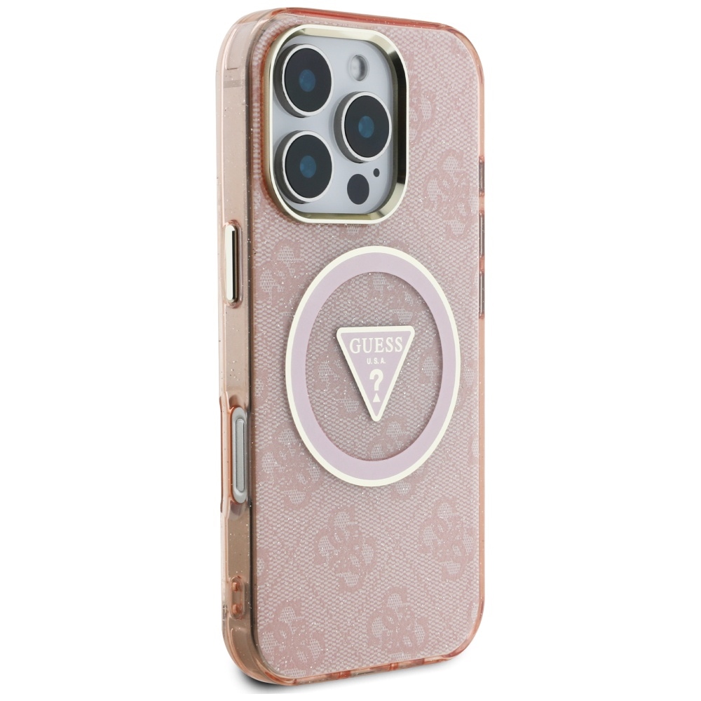 iTok webáruház - Guess Guess IML Metal Glitter 4G Circle Triangle MagSafe tok iPhone 16 Pro Max készülékhez (rózsaszín) 4 Guess IML Metal Glitter 4G Circle Triangle MagSafe Case for iPhone 16 Pro Max (rózsaszín)