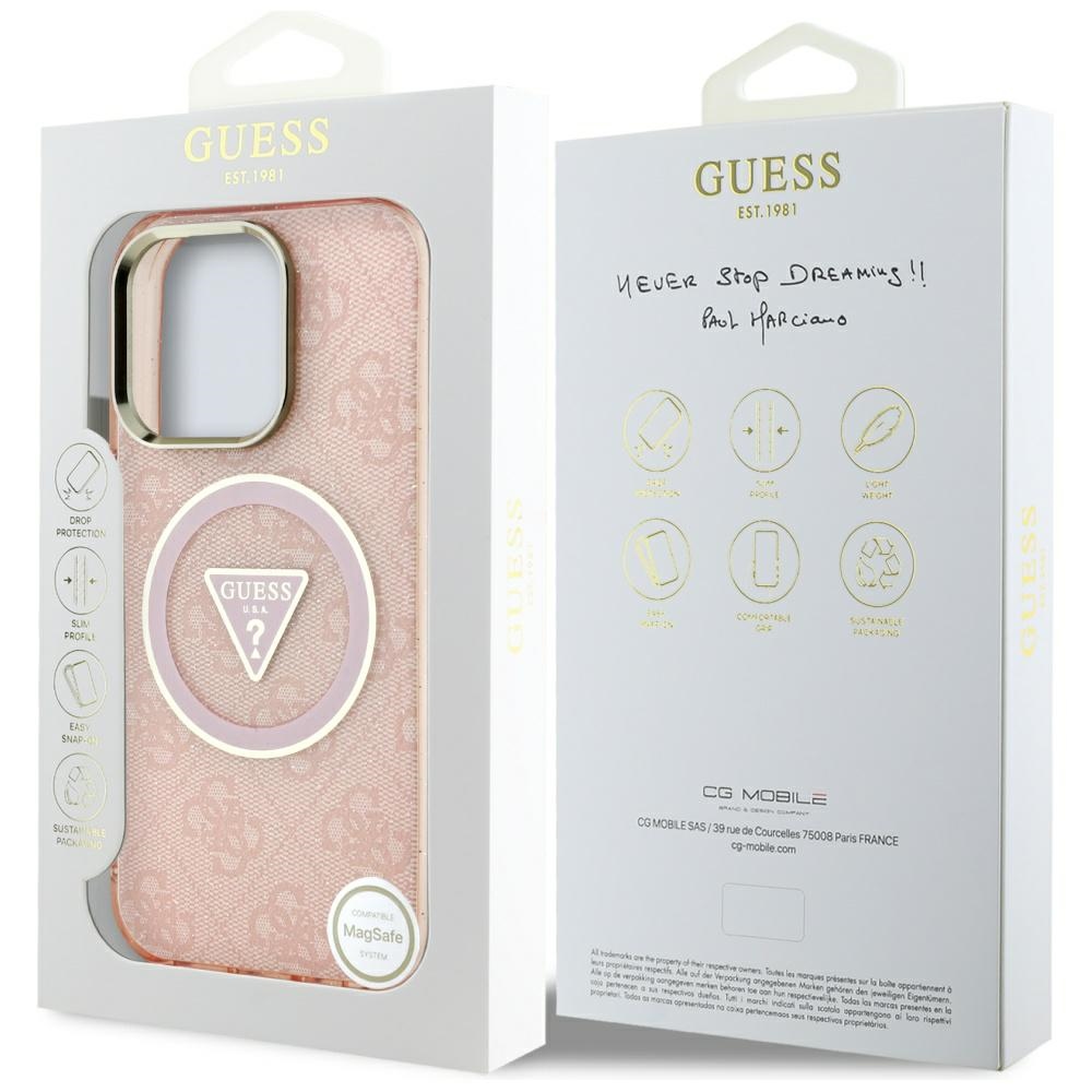iTok webáruház - Guess Guess IML Metal Glitter 4G Circle Triangle MagSafe tok iPhone 16 Pro Max készülékhez (rózsaszín) 8 Guess IML Metal Glitter 4G Circle Triangle MagSafe Case for iPhone 16 Pro Max (rózsaszín)