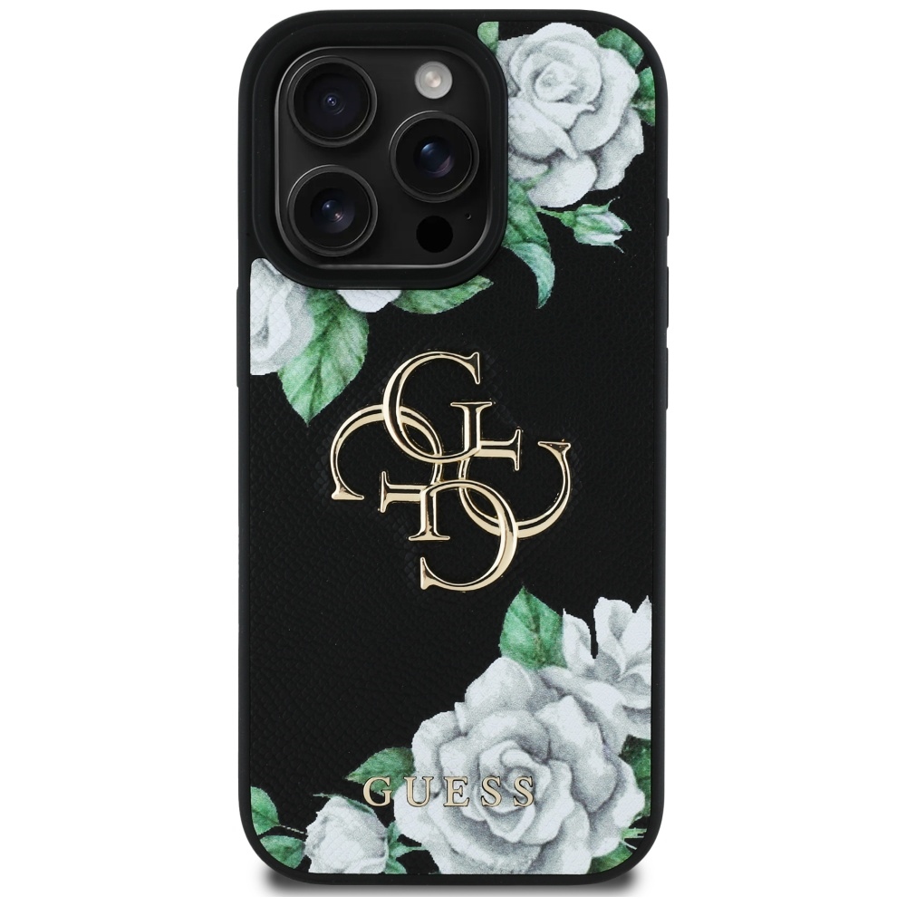 iTok webáruház - Guess Guess Grained Roses Big 4G logós tok iPhone 16 Pro Max készülékhez (fekete) 3 Guess Grained Roses Big 4G logo case for iPhone 16 Pro Max (fekete)