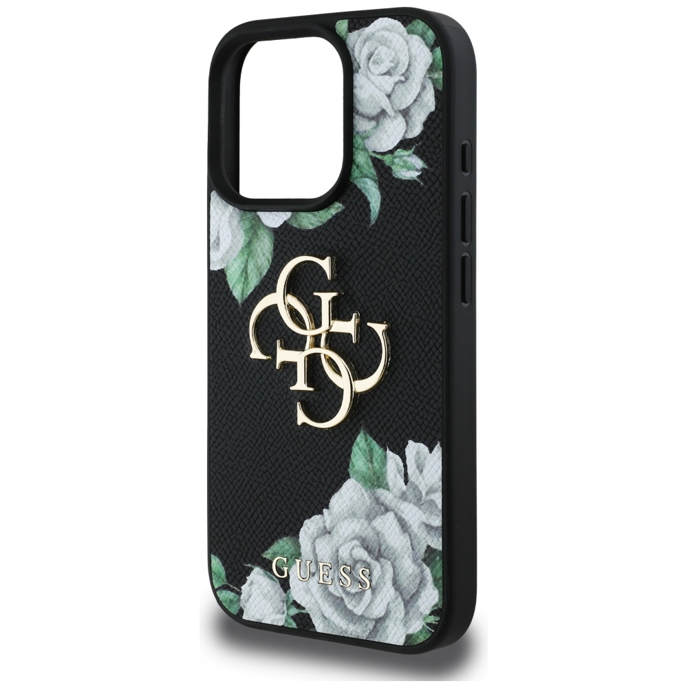 iTok webáruház - Guess Guess Grained Roses Big 4G logós tok iPhone 16 Pro Max készülékhez (fekete) 6 Guess Grained Roses Big 4G logo case for iPhone 16 Pro Max (fekete)