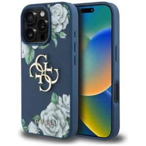 Guess Grained Roses Big 4G logo tok iPhone 16 Pro Max készülékhez (kék)