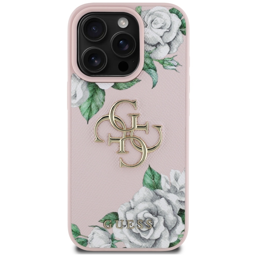 iTok webáruház - Guess Guess Grained Roses Big 4G tok iPhone 16 Pro Max készülékhez (rózsaszín) 3 Guess Grained Roses Big 4G logo iPhone 16 Pro Max case (rózsaszín)