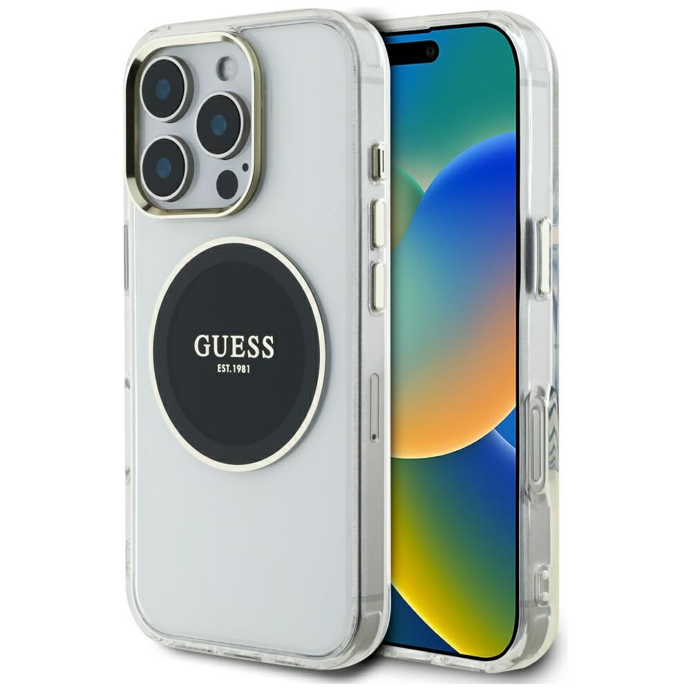 iTok webáruház - Guess Guess IML Metal Colored Circle Classic Logo MagSafe tok iPhone 16 Pro Max készülékhez (fekete) 1 Guess IML Metal Colored Circle Classic Logo MagSafe Case for iPhone 16 Pro Max (fekete)