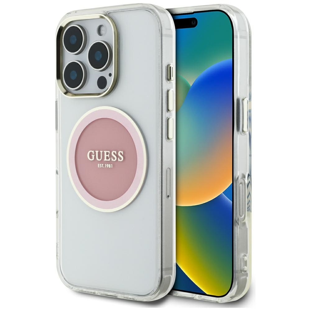 iTok webáruház - Guess Guess IML Metal Colored Circle Classic Logo MagSafe tok iPhone 16 Pro Max készülékhez (rózsaszín) 1 Guess IML Metal Colored Circle Classic Logo MagSafe case for iPhone 16 Pro Max (rózsaszín)