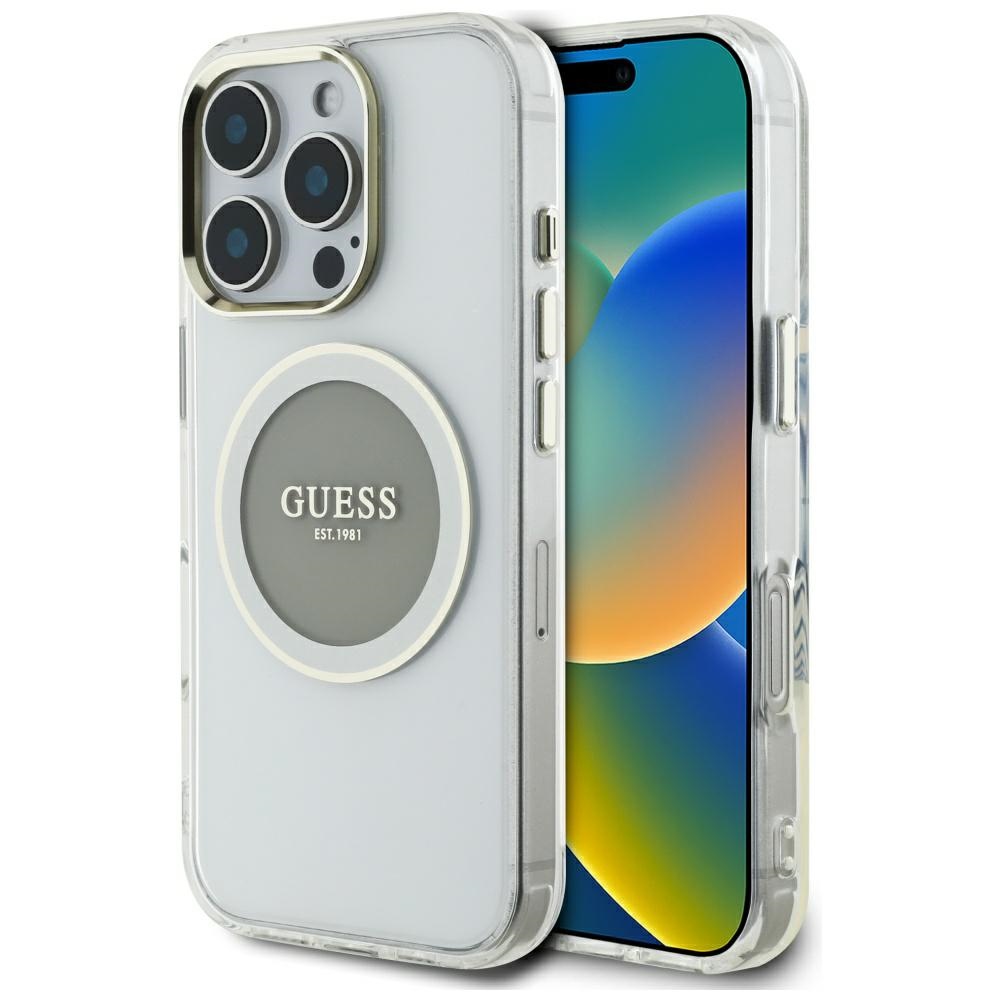 iTok webáruház - Guess Guess IML Metal Colored Circle Classic Logo MagSafe tok iPhone 16 Pro Max készülékhez (szürke) 1 Guess IML Metal Colored Circle Classic Logo MagSafe case for iPhone 16 Pro Max (szürke)