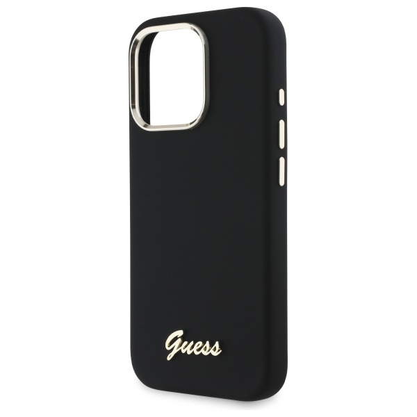 iTok webáruház - Guess Guess Silicone Script Metal Logo & Frame tok iPhone 16 Pro Max készülékhez (fekete) 6 Guess Silicone Script Metal Logo & Frame Case for iPhone 16 Pro Max (fekete)