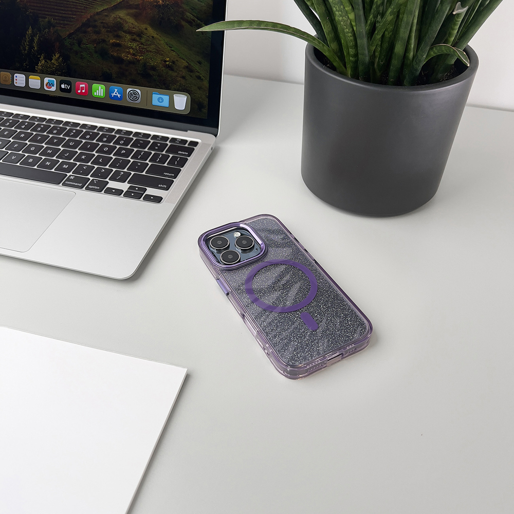 iTok webáruház - Hurtel Glitter Case MagSafe tok iPhone 16 Plus készülékhez (lila csillámos) 6 Glitter Case MagSafe for iPhone 16 Plus (lila csillámos)