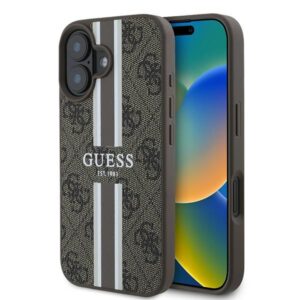 Guess 4G Printed Stripes MagSafe tok iPhone 16 Plus készülékhez (barna)