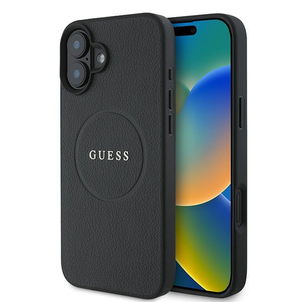 iTok webáruház - Guess Guess Grained Gold Ring MagSafe tok iPhone 16 Plus készülékhez (fekete) 1 Guess Grained Gold Ring MagSafe case for iPhone 16 Plus (fekete)