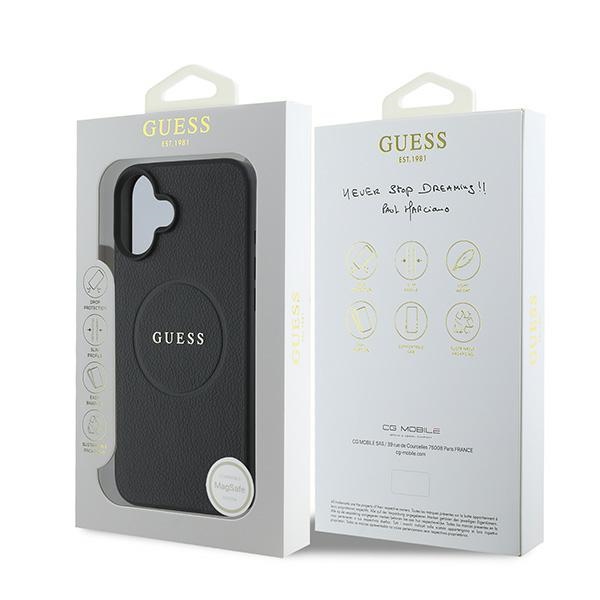 iTok webáruház - Guess Guess Grained Gold Ring MagSafe tok iPhone 16 Plus készülékhez (fekete) 8 Guess Grained Gold Ring MagSafe case for iPhone 16 Plus (fekete)