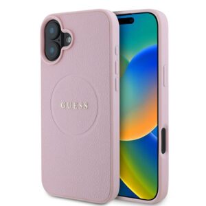 Guess Grained Gold Ring MagSafe tok iPhone 16 Plus készülékhez (rózsaszín)