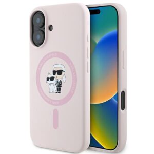 Karl Lagerfeld Silicone Karl&Choupette Heads Ring MagSafe tok iPhone 16 Plus készülékhez (rózsaszín)