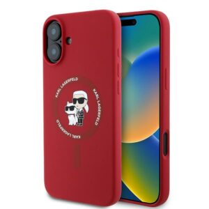 Karl Lagerfeld Silicone Karl&Choupette Heads Ring MagSafe tok iPhone 16 Plus (piros)