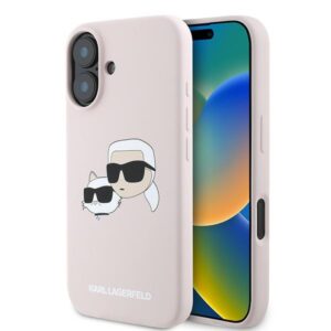 Karl Lagerfeld Silicone Nauble Heads Print MagSafe tok iPhone 16 Plus készülékhez (rózsaszín)