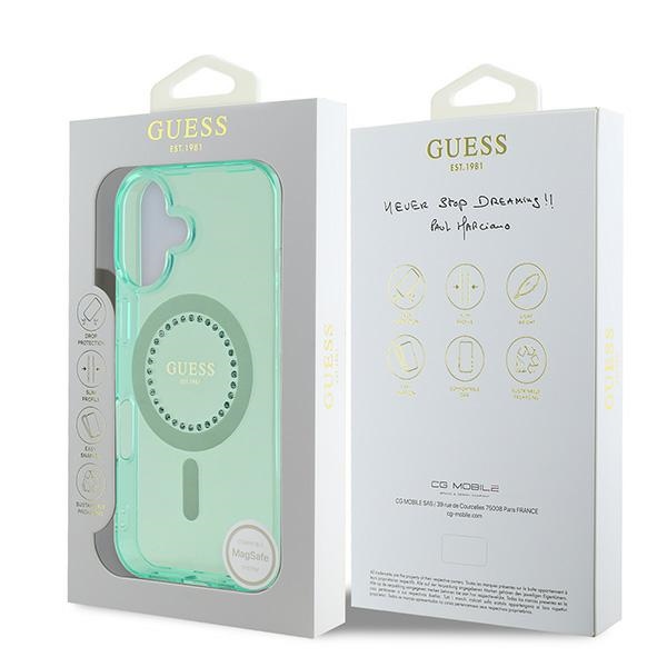 iTok webáruház - Guess Guess IML Rhinestones MagSafe tok iPhone 16 Plus készülékhez (zöld) 8 Guess IML Rhinestones MagSafe iPhone 16 Plus Case (zöld)