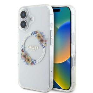 Guess IML Flowers Wreath MagSafe tok iPhone 16 Plus készülékhez (átlátszó)