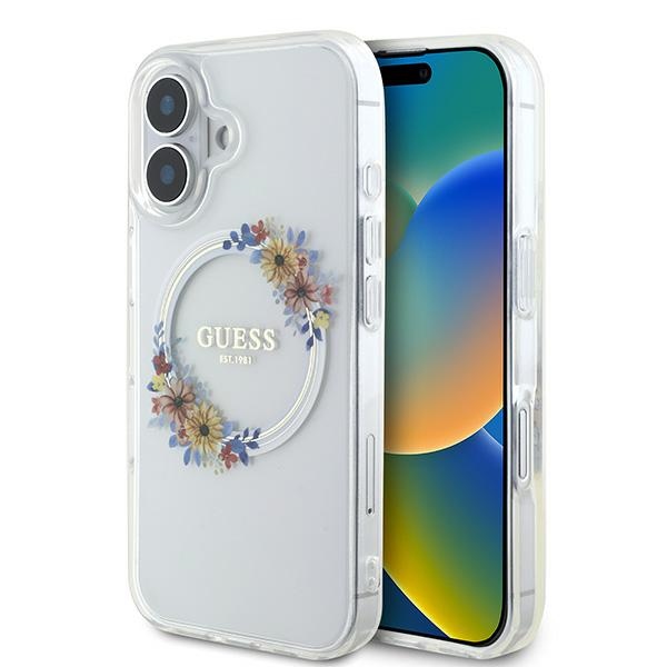 iTok webáruház - Guess Guess IML Flowers Wreath MagSafe tok iPhone 16 Plus készülékhez (átlátszó) 1 Guess IML Flowers Wreath MagSafe iPhone 16 Plus Case (átlátszó)