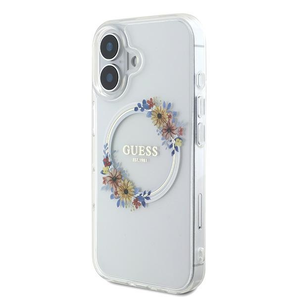 iTok webáruház - Guess Guess IML Flowers Wreath MagSafe tok iPhone 16 Plus készülékhez (átlátszó) 2 Guess IML Flowers Wreath MagSafe iPhone 16 Plus Case (átlátszó)