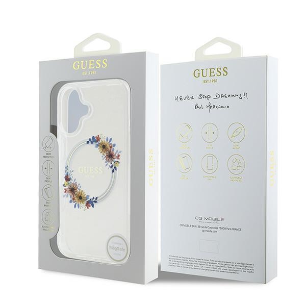 iTok webáruház - Guess Guess IML Flowers Wreath MagSafe tok iPhone 16 Plus készülékhez (átlátszó) 8 Guess IML Flowers Wreath MagSafe iPhone 16 Plus Case (átlátszó)