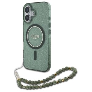 Guess IML Glitter gyöngyös pánttal MagSafe tok iPhone 16 Plus (zöld)