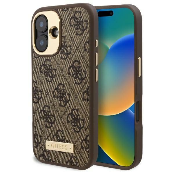 iTok webáruház - Guess Guess 4G Logo Plate MagSafe iPhone 16 Plus tok (barna) 1 Guess 4G Logo Plate MagSafe iPhone 16 Plus Case (barna)