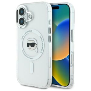 Karl Lagerfeld IML Metal Karl Head MagSafe tok iPhone 16 Plus készülékhez (fehér)