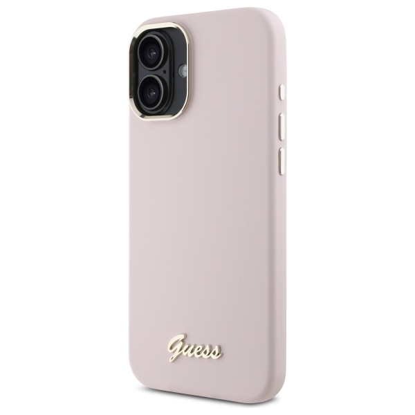 iTok webáruház - Guess Guess Silicone Script Metal Logo & Frame iPhone 16 Plus tok (rózsaszín) 2 Guess Silicone Script Metal Logo & Frame iPhone 16 Plus Case (rózsaszín)