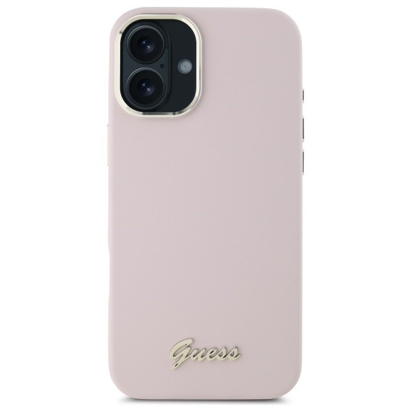 iTok webáruház - Guess Guess Silicone Script Metal Logo & Frame iPhone 16 Plus tok (rózsaszín) 3 Guess Silicone Script Metal Logo & Frame iPhone 16 Plus Case (rózsaszín)
