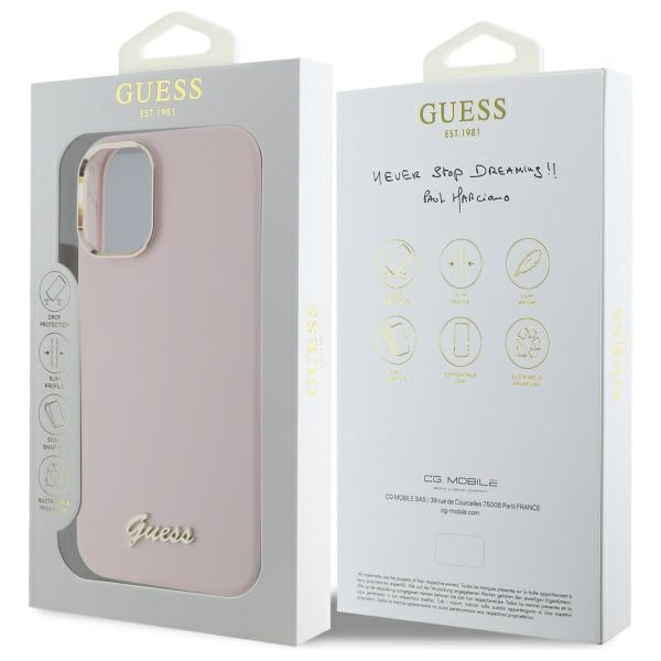 iTok webáruház - Guess Guess Silicone Script Metal Logo & Frame iPhone 16 Plus tok (rózsaszín) 8 Guess Silicone Script Metal Logo & Frame iPhone 16 Plus Case (rózsaszín)