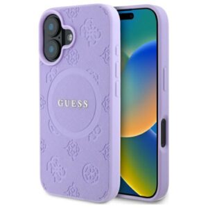 Guess Saffiano Peony Classic Logo MagSafe tok iPhone 16 Plus készülékhez (lila)