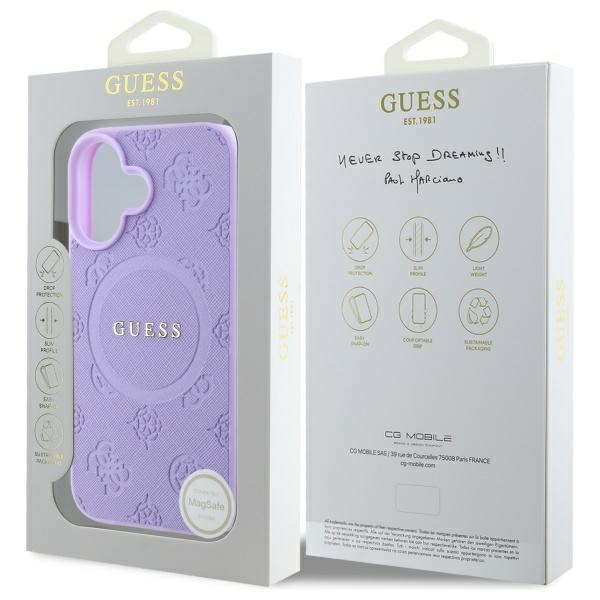 iTok webáruház - Guess Guess Saffiano Peony Classic Logo MagSafe tok iPhone 16 Plus készülékhez (lila) 8 Guess Saffiano Peony Classic Logo MagSafena iPhone 16 Plus Case (lila)
