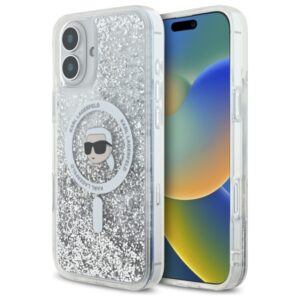 Karl Lagerfeld Liquid Glitter Karl Head MagSafe tok iPhone 16 Plus készülékhez (átlátszó)