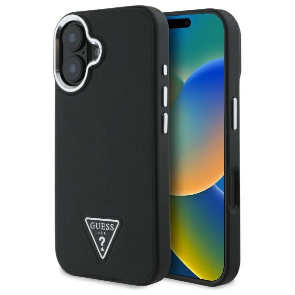 iTok webáruház - Guess Guess GUHMP16MPGTSPSK iPhone 16 Plus 6,7 hüvelykes fekete tok – Grained Triangle MagSafe 1 Guess GUHMP16MPGTSPSK iPhone 16 Plus 6.7" black/black hardcase Grained Triangle MagSafe
