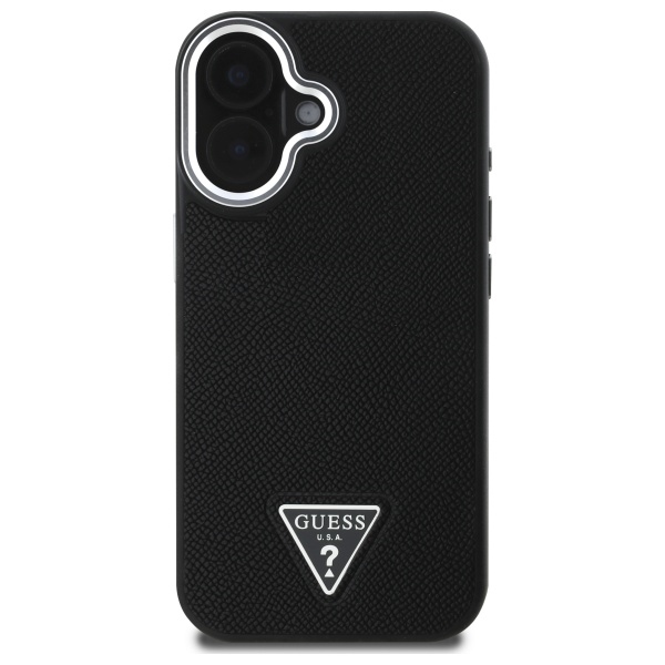 iTok webáruház - Guess Guess GUHMP16MPGTSPSK iPhone 16 Plus 6,7 hüvelykes fekete tok – Grained Triangle MagSafe 3 Guess GUHMP16MPGTSPSK iPhone 16 Plus 6.7" black/black hardcase Grained Triangle MagSafe