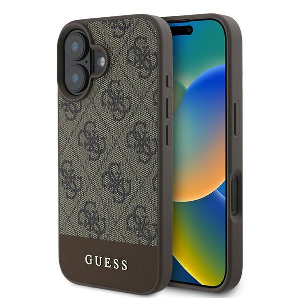 iTok webáruház - Guess Guess 4G Bottom Stripe tok iPhone 16 Plus készülékhez (barna) 1 Guess 4G Bottom Stripe Case for iPhone 16 Plus 6.7" (barna)