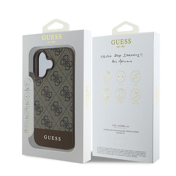 iTok webáruház - Guess Guess 4G Bottom Stripe tok iPhone 16 Plus készülékhez (barna) 8 Guess 4G Bottom Stripe Case for iPhone 16 Plus 6.7" (barna)