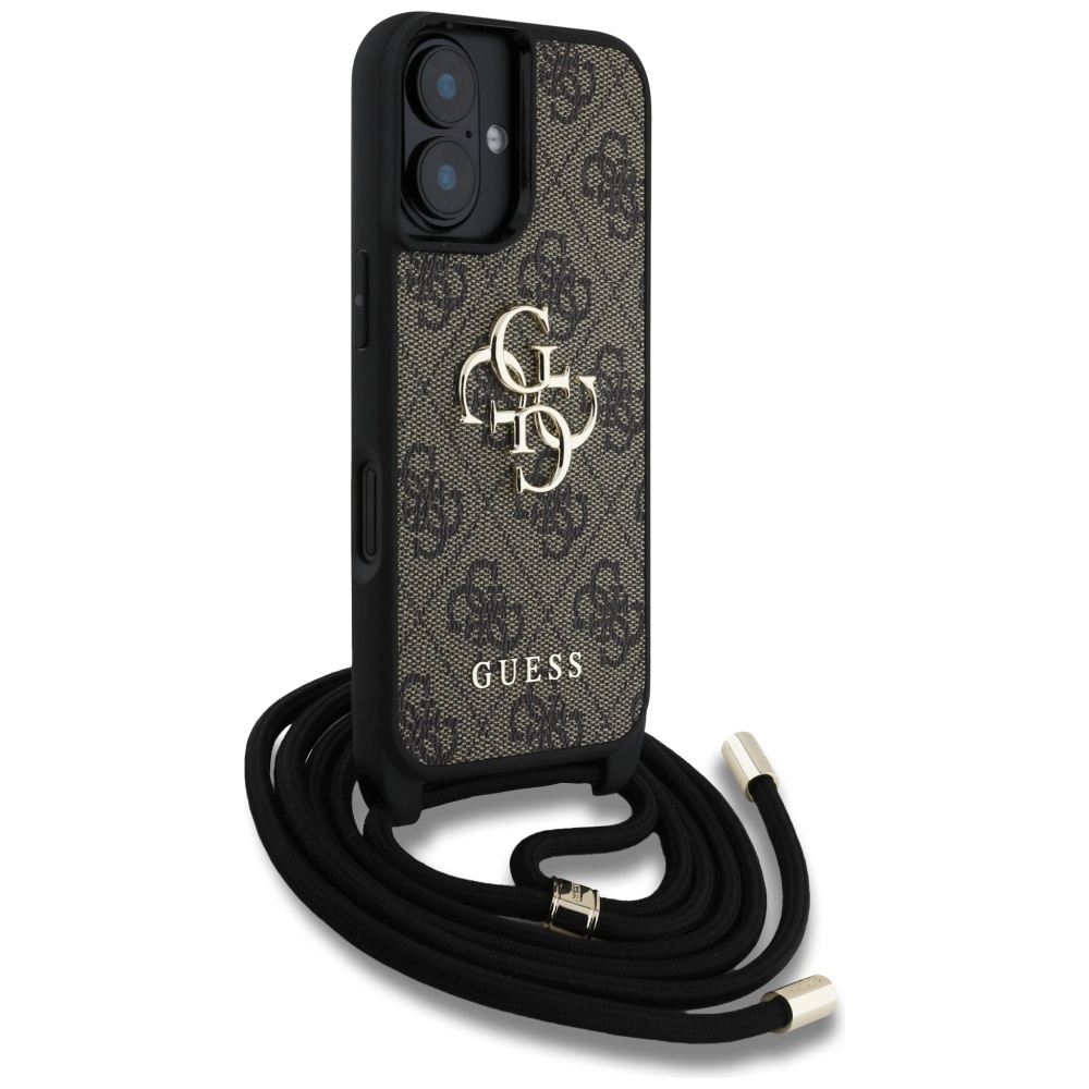 iTok webáruház - Guess Guess 4G Big Logo Cord Stap Crossbody tok iPhone 16 Plus készülékhez – barna 3 Guess 4G Big Logo Cord Stap Crossbody Case for iPhone 16 Plus Brown