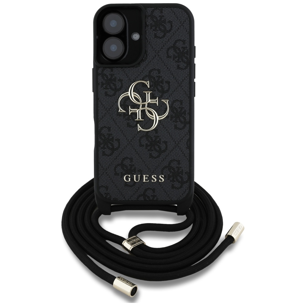 iTok webáruház - Guess Guess 4G Big Logo Cord Stap Crossbody tok iPhone 16 Plus készülékhez – fekete 2 Guess 4G Big Logo Cord Stap Crossbody Case for iPhone 16 Plus Black