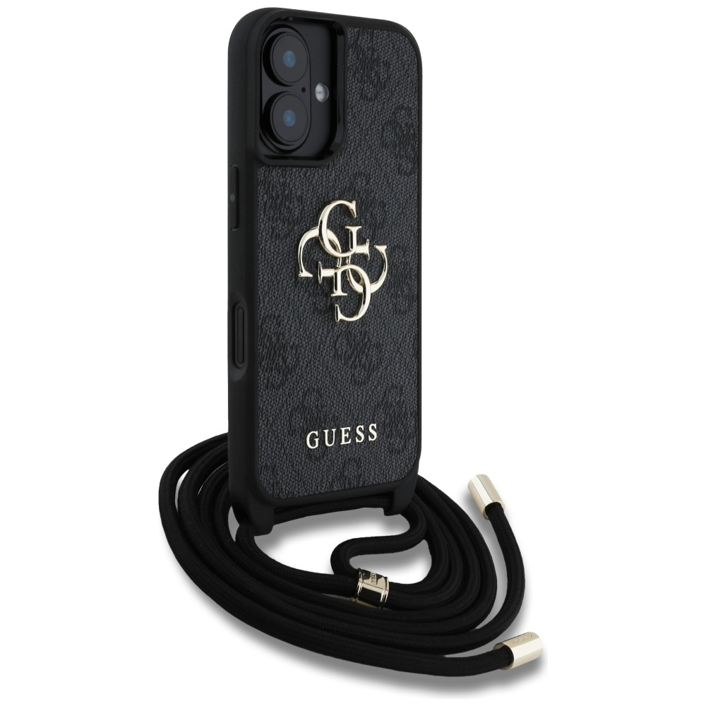 iTok webáruház - Guess Guess 4G Big Logo Cord Stap Crossbody tok iPhone 16 Plus készülékhez – fekete 3 Guess 4G Big Logo Cord Stap Crossbody Case for iPhone 16 Plus Black