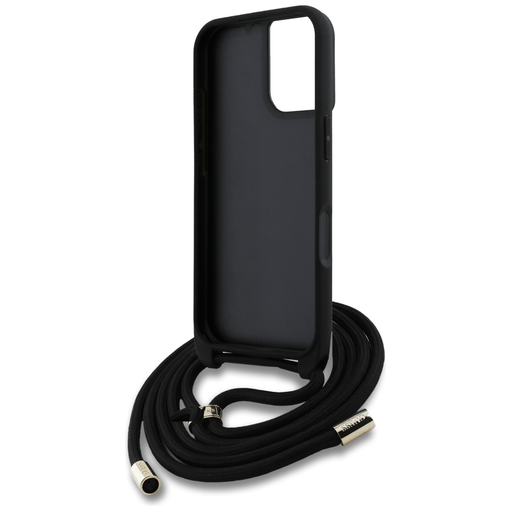 iTok webáruház - Guess Guess 4G Big Logo Cord Stap Crossbody tok iPhone 16 Plus készülékhez – fekete 6 Guess 4G Big Logo Cord Stap Crossbody Case for iPhone 16 Plus Black