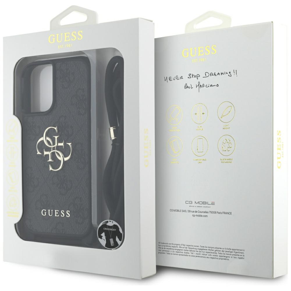 iTok webáruház - Guess Guess 4G Big Logo Cord Stap Crossbody tok iPhone 16 Plus készülékhez – fekete 7 Guess 4G Big Logo Cord Stap Crossbody Case for iPhone 16 Plus Black